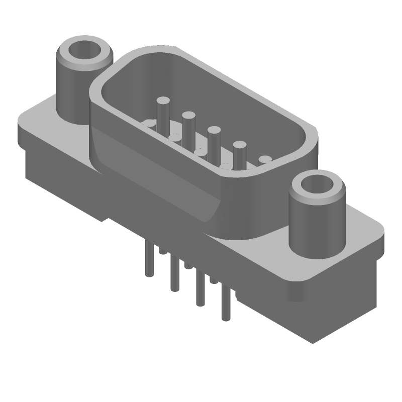 9 Pin D-Sub Connector, Male, Vertical, Through Hole, Gold/Tin