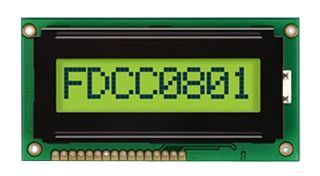 FORDATA         FDCC0801A-RNNYBW-16LE             Alphanumeric LCD, 8 x 1, Black on Yellow / Green, 3V, Parallel, English, Japanese, Reflective