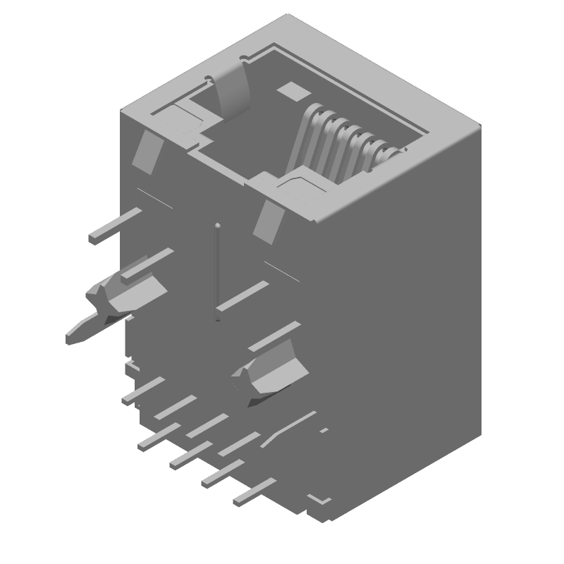 RJ11 Connector, 8 Pos, RA Solder, 1 Port, Shielded, 150V