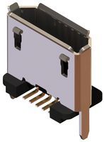 5-Contact USB 2.0 Receptacle, Shielded, SMT, Gold Plated