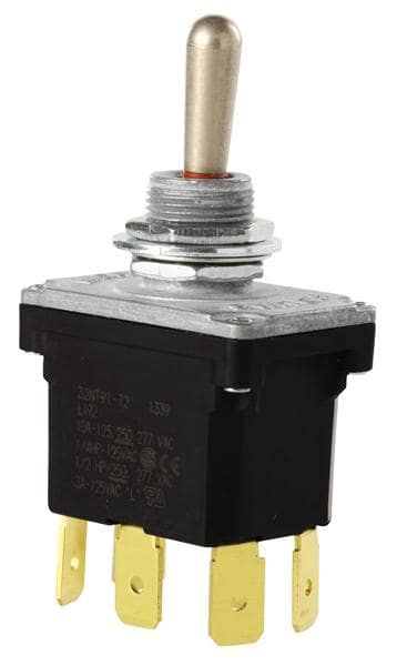 Switch Toggle N.O./N.C. DPDT Round Lever Quick Conn 18A 277VAC 28VDC 372.85VA Panel Mount with Threads