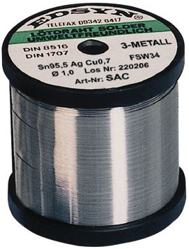 Solder wire Sn96.5/Ag3/Cu0.5 500 g 1.0 mm, SACR 1500, Edsyn