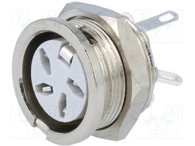 4 Pole DIN Socket, Female, Panel Mount, 2A, 100V, Metal