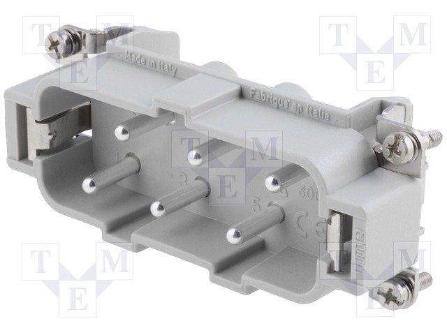 INSERT, MALE, 6P+E, 35A, 415V; Product Range:CP Series; No. of Contacts:7; No. of Rows:2; Gender:Plug; Rectangular Shell Size:16A; Contact Gender:Pin; Contact Termination Type:Screw; Contact Material:-; SVHC:No SVHC (15-Jun-2015); ;RoHS Compliant: Yes