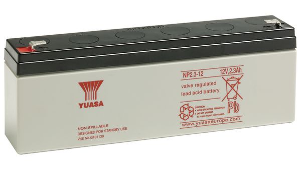 YUASA         NP2.3-12             Rechargeable Battery, NP Series, Valve Regulated, Single Cell, Lead Acid, 2.3 Ah, 12 V