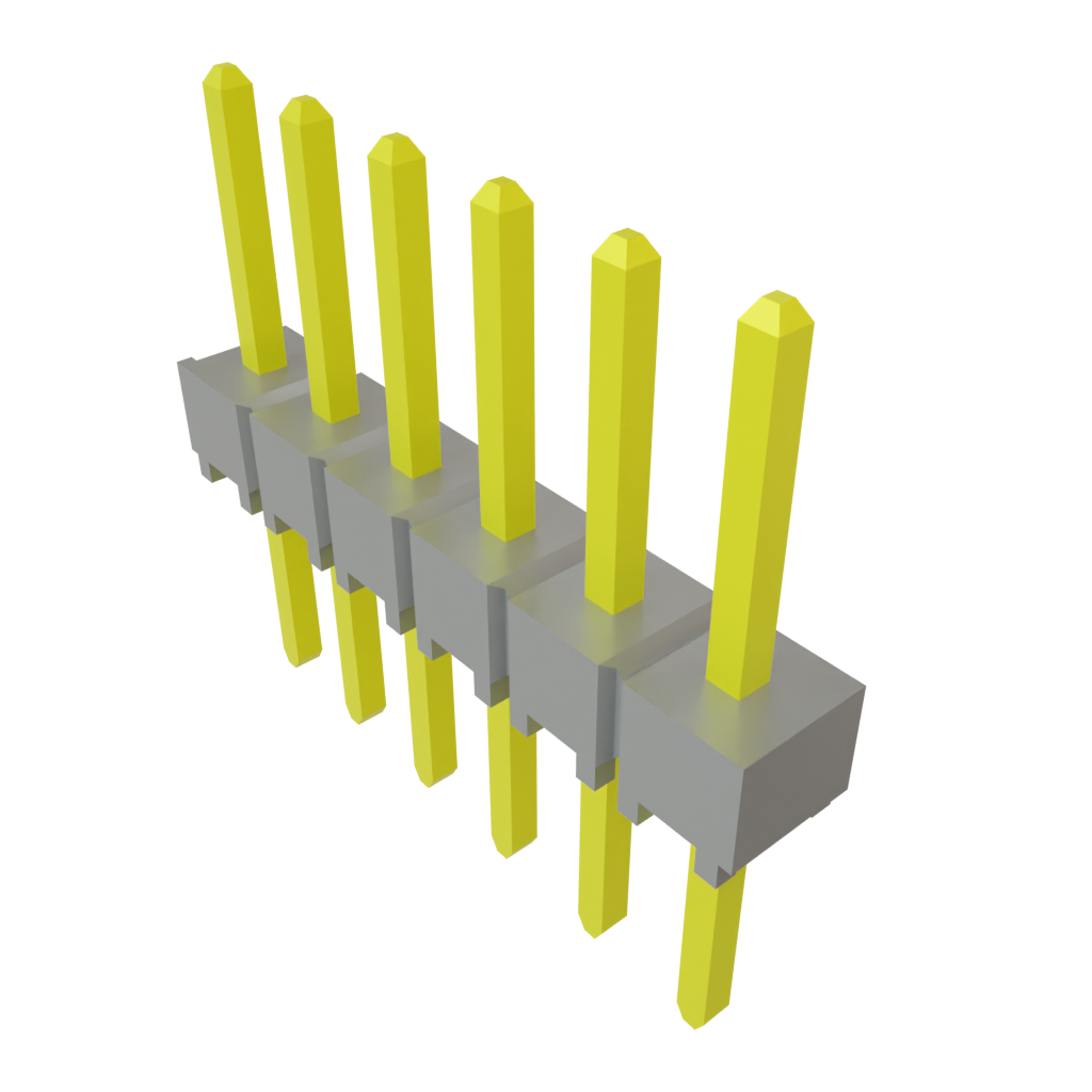 6 Pos 2.54mm Gold Male Pin Header, Straight, Thru-Hole