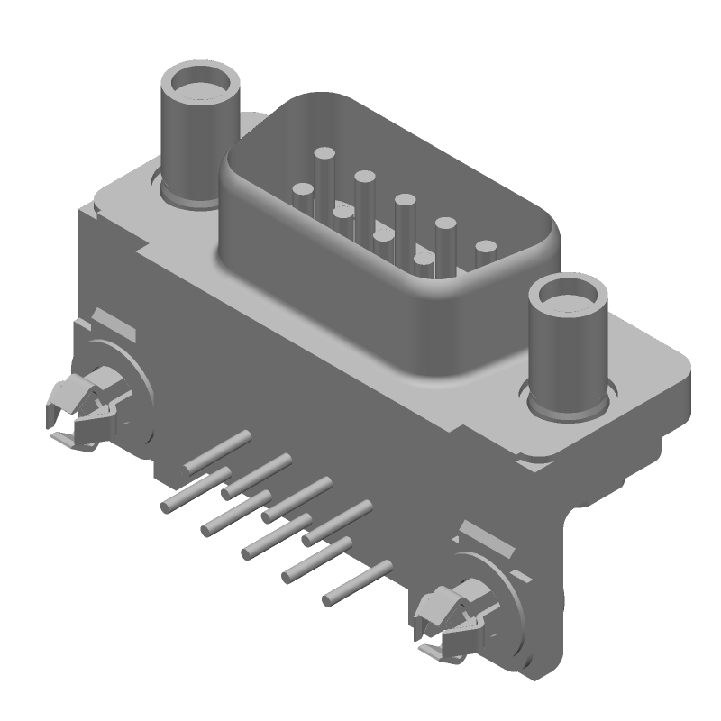 9 Pos D-Sub RA Plug, Male, Gold/Tin, Through Hole, 125V