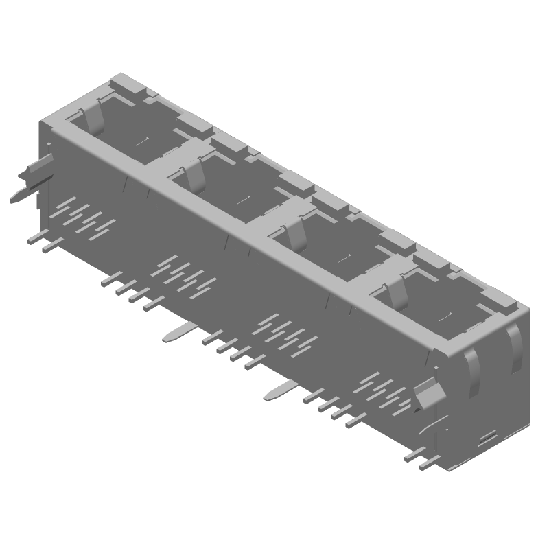 4-Port RJ45 Connector, Shielded, Right Angle, 1.5A, 150V