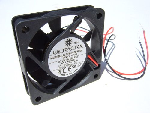DC Axial Ball Bearing Fan, 24VDC, 0.96 Watts, 0.04 AMPS, 3000 RPM, 24 Noise dB (A) @ 1M , 11.5 CFM, Size: 60mm sq x...