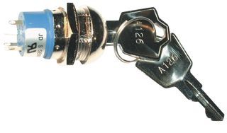 Keylock Switch, SP3T, Latched, Solder Terminal, Panel Mount-threaded