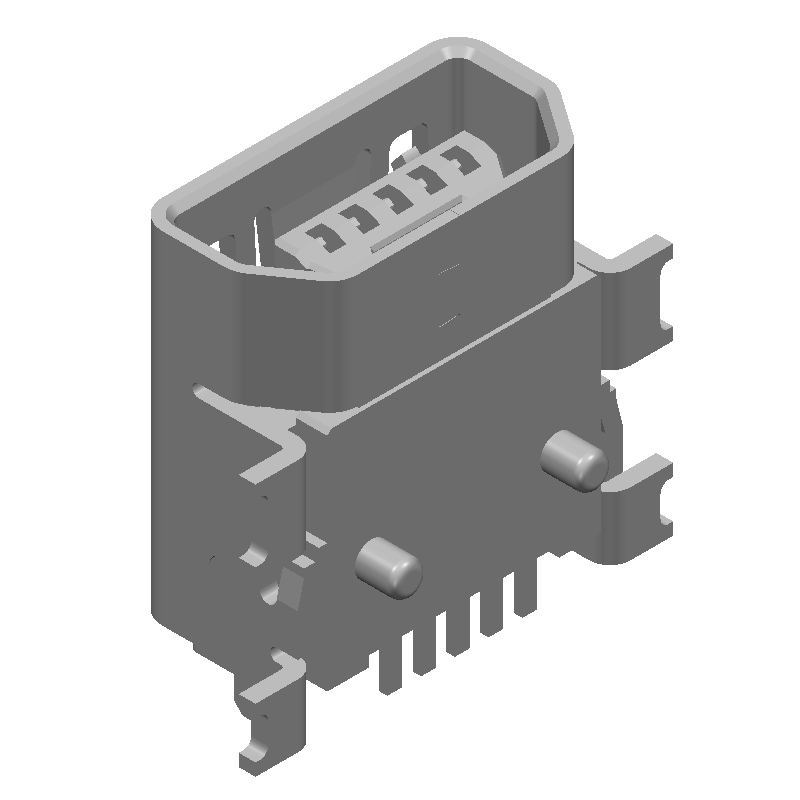 USB 2.0 Type AB Receptacle, Right Angle, 5 Pos, 0.8mm Pitch, SMD