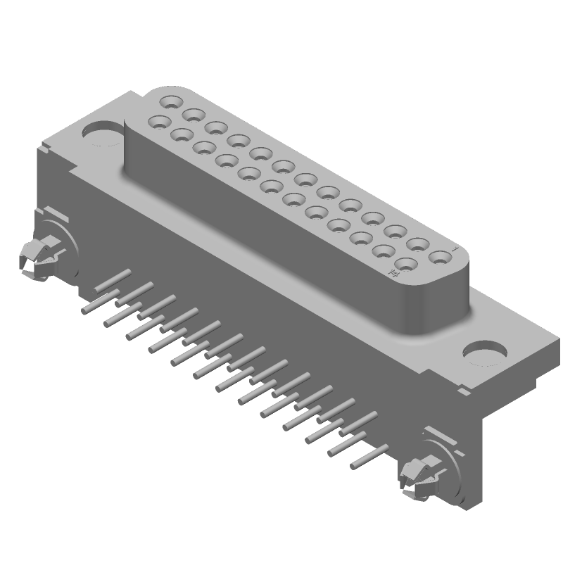 25 Pos Female D-Sub Connector, Right Angle, Gold/Tin Plated, Metal Shell