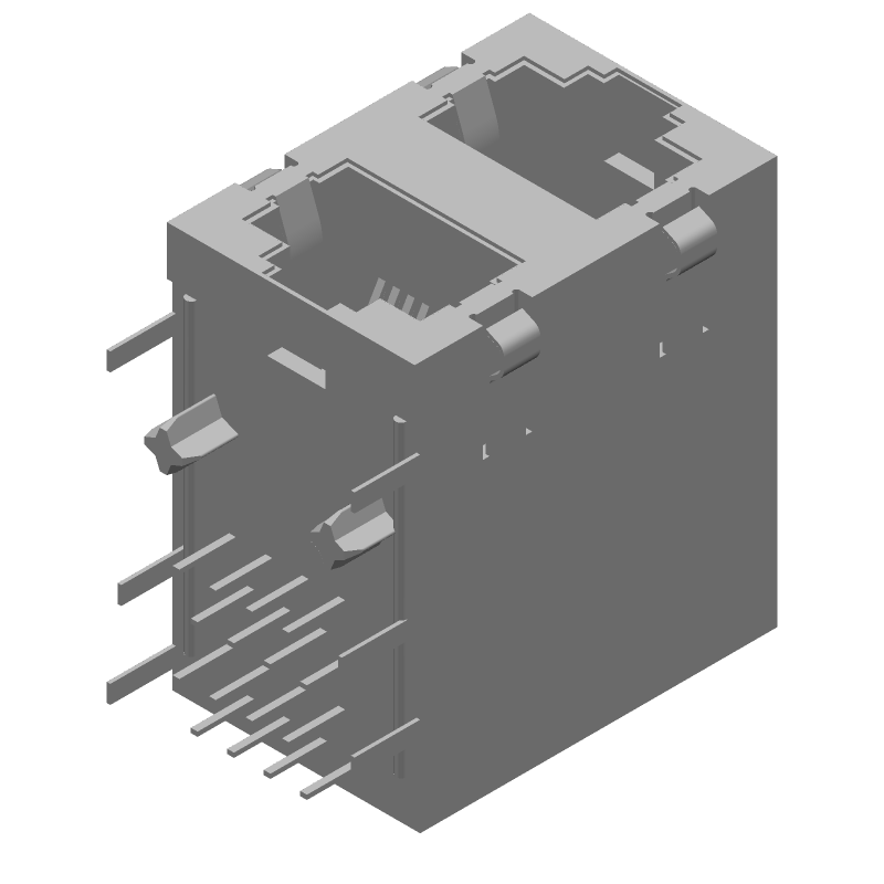 RJ11 Connector, 16 Pos, 2 Port, Shielded, RA Solder