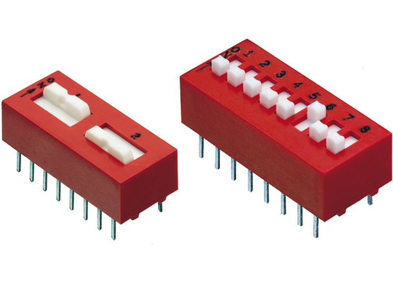 DIP Slide Switch SPST 2 Pos 25mA 24VDC Gull Wing SMD