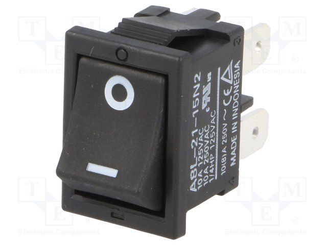 Rocker Switch, DPST, Non Illuminated, Panel, Black, A8L Series