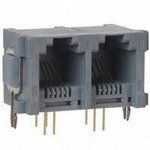 RJ11 Connector, 2 Port, 8 Pos, 125V, 500mA, Gold, RA, Thru-Hole