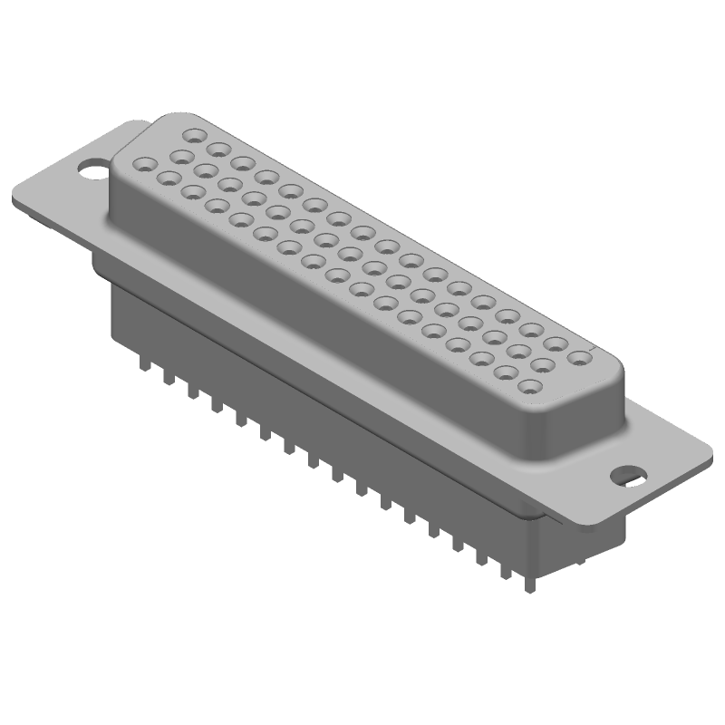 50 Pos Female D-Sub Connector, Straight, Through Hole, Gold/Tin Contacts