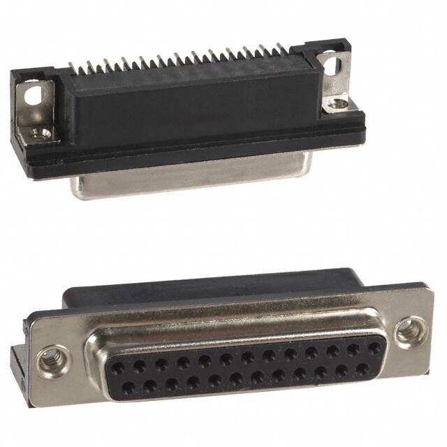 25 Pos D-Sub Receptacle, Right Angle, Gold Plated Brass Contacts