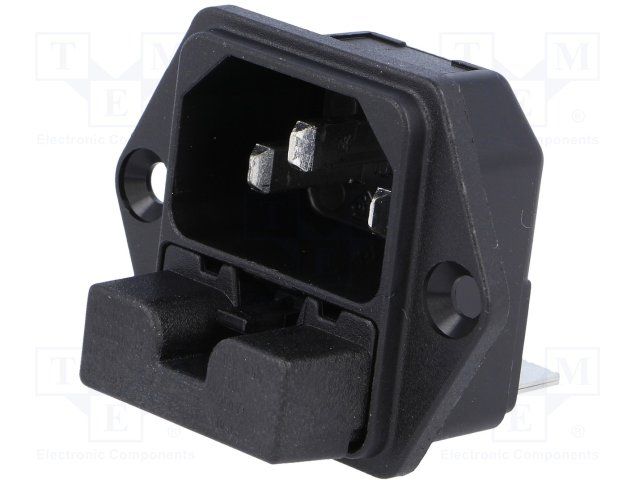 Mains Power Connector, 10A, 250VAC, Male, Fuse, Solder