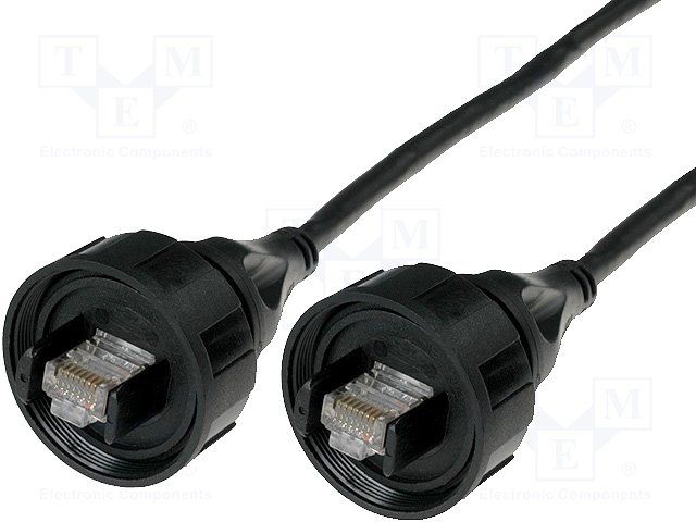 Cat6a Ethernet Cable Assembly, 2m, RJ45 Plug-Plug, 24AWG, IP68