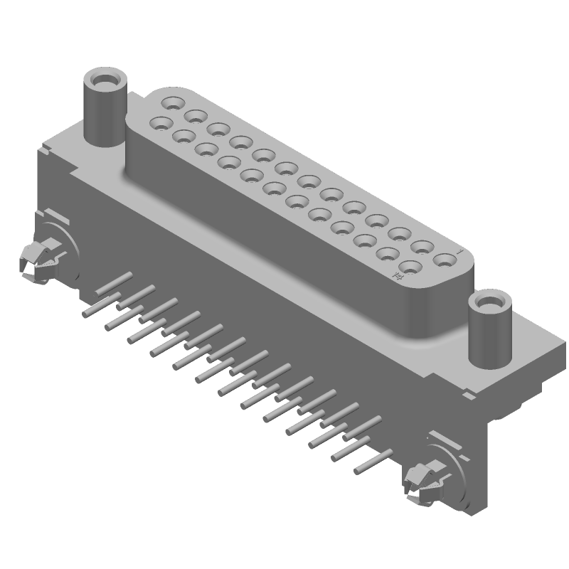 25 Pos Female D-Sub RA Connector, Gold/Tin, Through Hole, 125V
