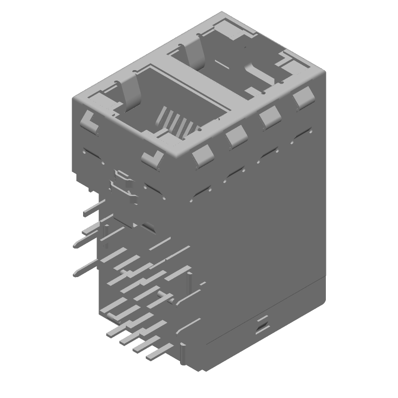 RJ11 Connector, 2 Port, 16 Pos, Press-Fit, RA, Shielded