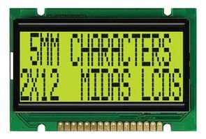 MIDAS         MC21206A6W-SPTLY            Alphanumeric LCD, 12 x 2, Black on Yellow / Green, 5 V, Parallel, English, Japanese, Transflective