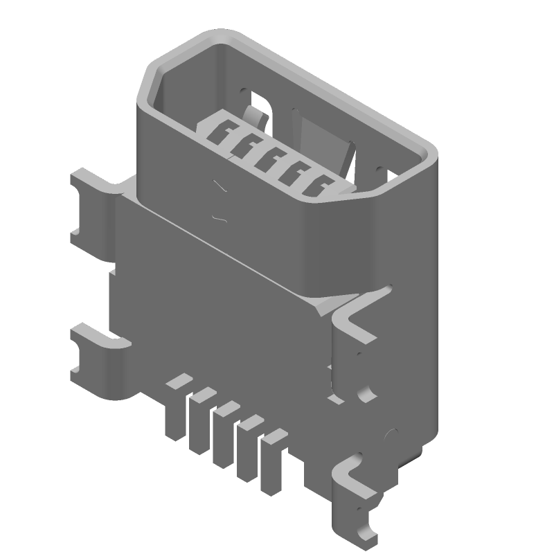 5 Pos Female RA SMT Telecom Connector, 1A, 30V, Gold Plated