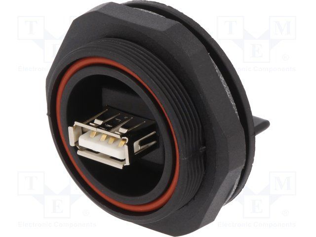 USB-A Receptacle, 4 Pos, 1A, 30V, Solder, Panel Mount