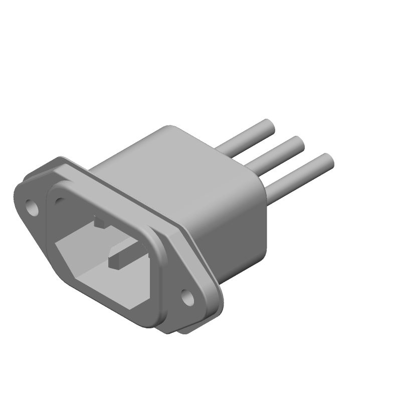 3-Pos Male AC Power Connector, 15A, 250V, Panel Mount