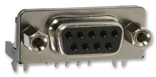 9 Pos, 2 Row, RA D-Sub Connector, Signal, Gold/Tin, 2A, 250V