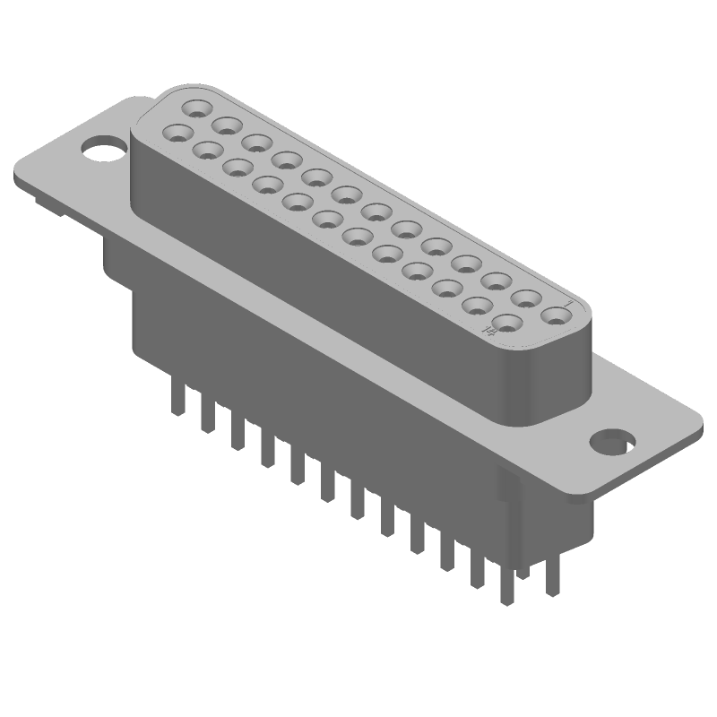 25 Pos Female D-Sub Connector, Straight, Through Hole, 6A, 250V