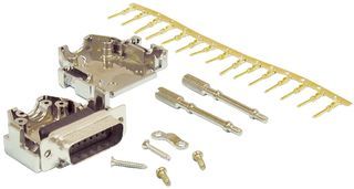 D SUB CONNECTOR KIT, STANDARD, 9 POSITION, RECEPTACLE; Product Range:D Sub Connector Kits; D Sub Shell Size:DE; Gender:Receptacle; No. of Contacts:9; Connector Body Material:Metal Body; Contact Termination Type:Solder ;RoHS Compliant: Yes