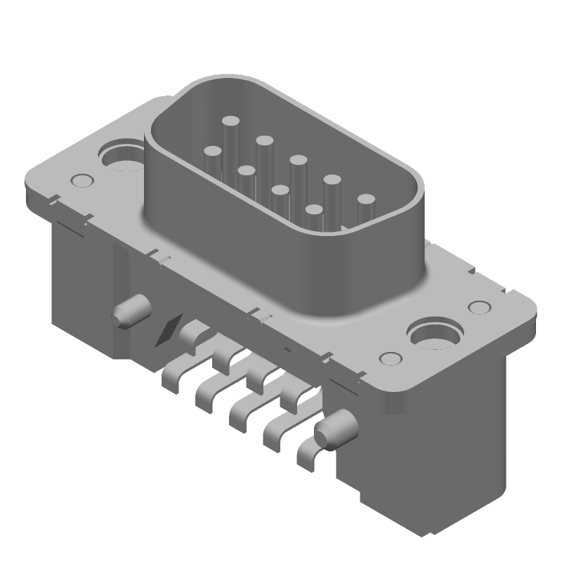 9 Pin D-Sub Connector, Male, Right Angle, Solder, 250V, 4.5A, Gold/Tin