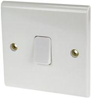 White 20 A Glacier White Plate Switch Double Pole Flush 7 mm, 1 Way Screwed Gloss, 1 Gang BS Standard, 230 V ac 86mm
