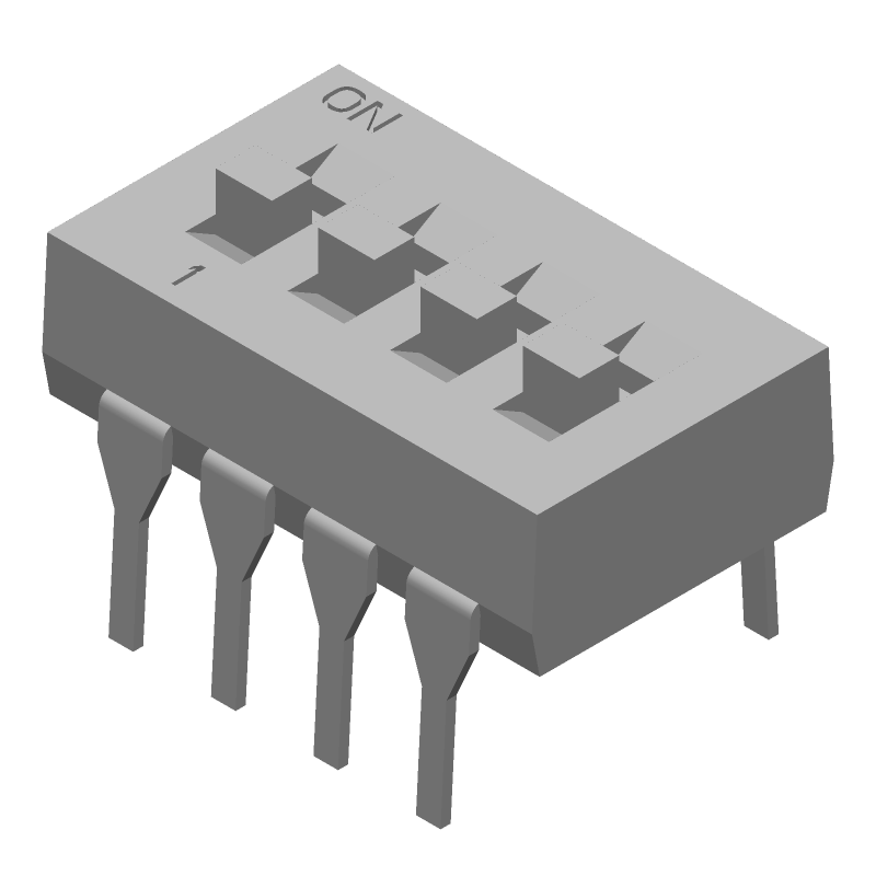 4 Pos SPST Slide DIP Switch, 1A 24VDC, PC Pins, Thru-Hole