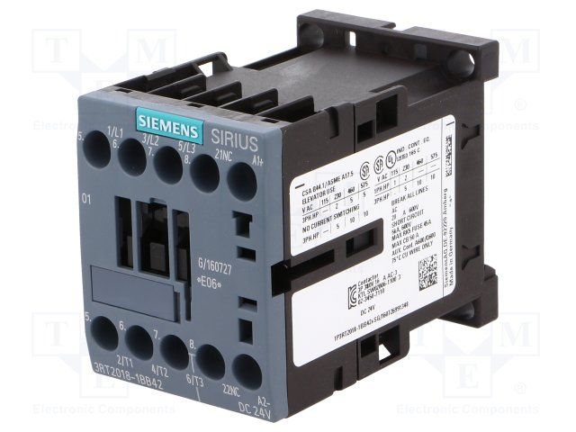 3-Pole 16A 24VDC Contactor, Screw Terminal, DIN Rail Mount