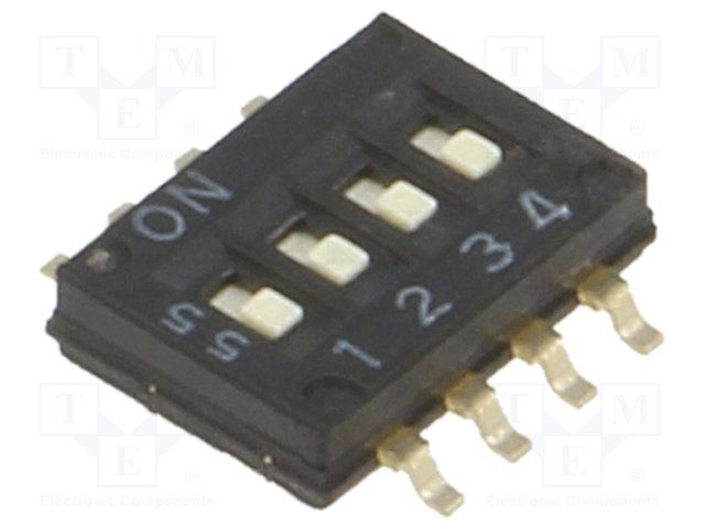 4PDT SPST Slide DIP Switch, 25mA 24VDC, SMD, 1.27mm Pitch