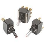 Switch Toggle (ON) OFF (ON) DPDT Lighted Lever Quick Conn 15A 250VAC 28VDC 559.27VA Panel Mount with Threads