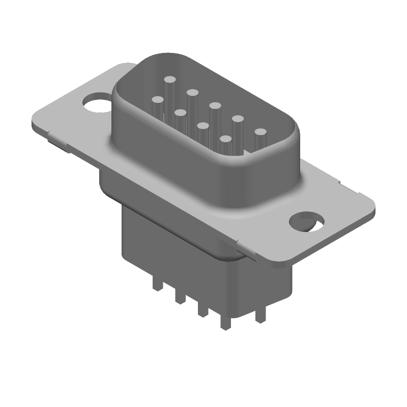 9 Pos D-Sub Plug, Male, Straight, Through Hole, Signal