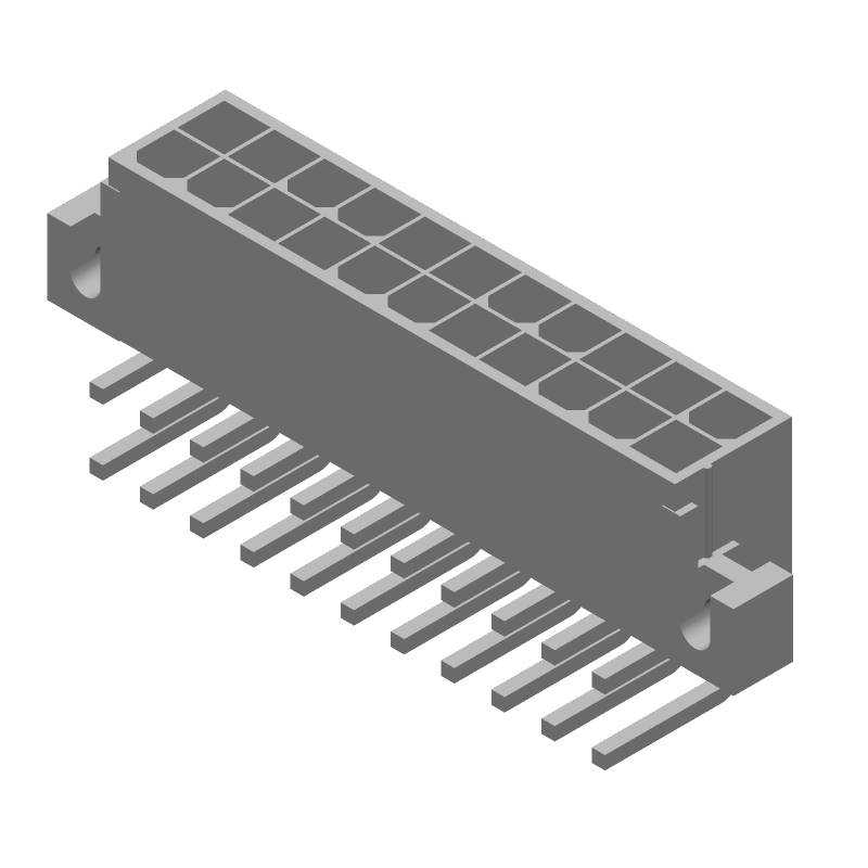 22 Pos Power Connector, 9A, 600V, RA Solder, Thru-Hole, Male