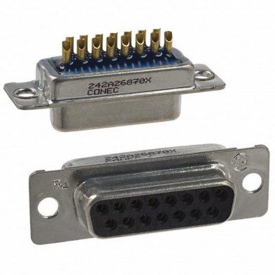 15 Pos D-Sub Female Receptacle, Straight, Solder, 7.5A, 100V