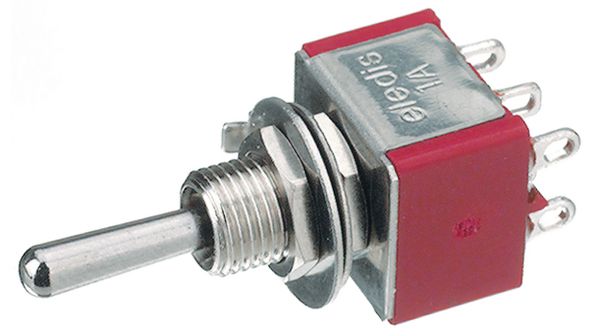 Toggle switch (on)-off-(on)   2 P, 1A24-NF1STSE, Eledis