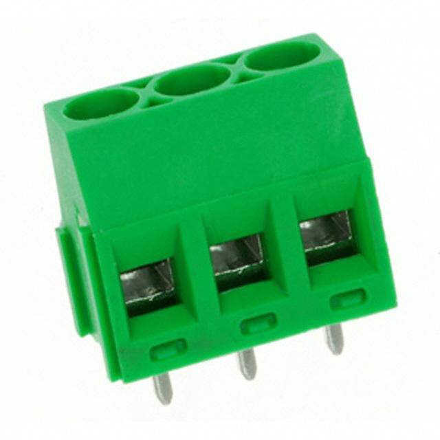 3 Pos Terminal Block, 16A, 300V, 5mm, Thru-Hole, Green