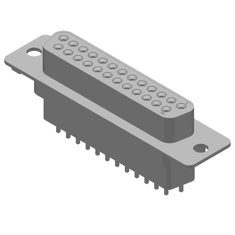 25 Pos Female D-Sub Connector, Shielded, Straight, Through Hole, 6A