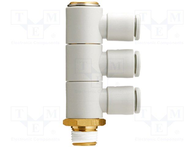 SMC Pneumatic Elbow Threaded-to-Tube Adapter, R 3/8 Male, Push In 8 mm