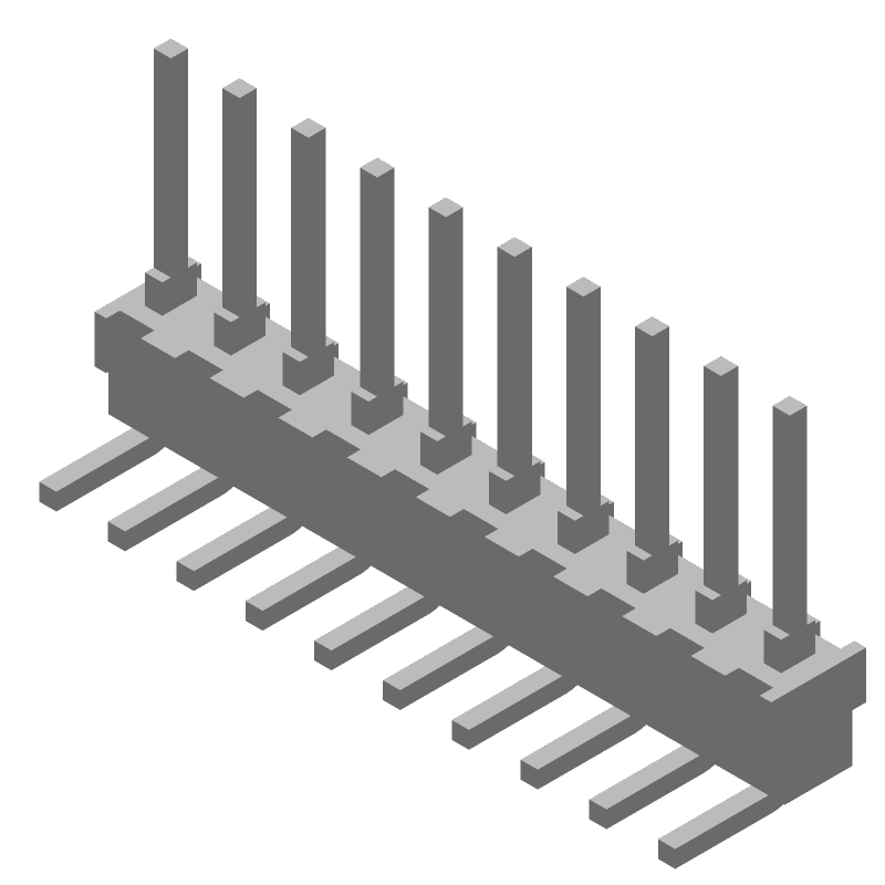 10 Pos RA Header, 2.54mm Pitch, Gold, 3A, Thru-Hole