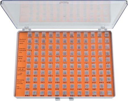 Resistor assortment SMD ±1% E24/E96, SMD-RCE25 0R...100R, Constructiva
