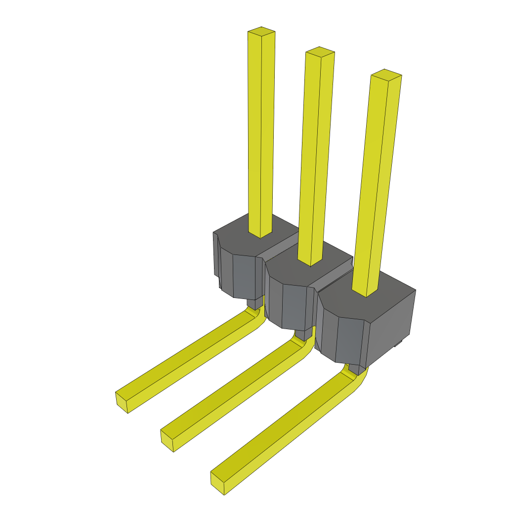 Unshrouded 3-Contact Header, 2.54mm Pitch, Right Angle, Through Hole Mount