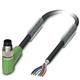Sensor/actuator cable, 6-pos., PUR halogen-free black, shielded, angled M8 plug on free conductor end, cable length: 1.5 m